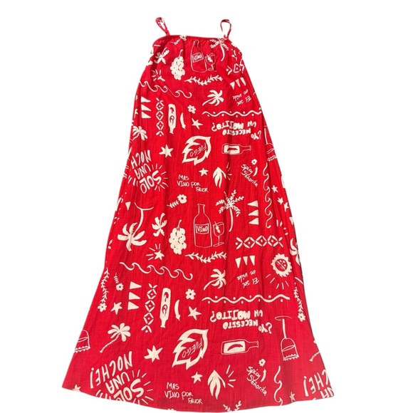 Paper Heart Anthropologie Resort Wear Red Linen Blend Wine Print Maxi Dress NWT - Picture 7 of 13
